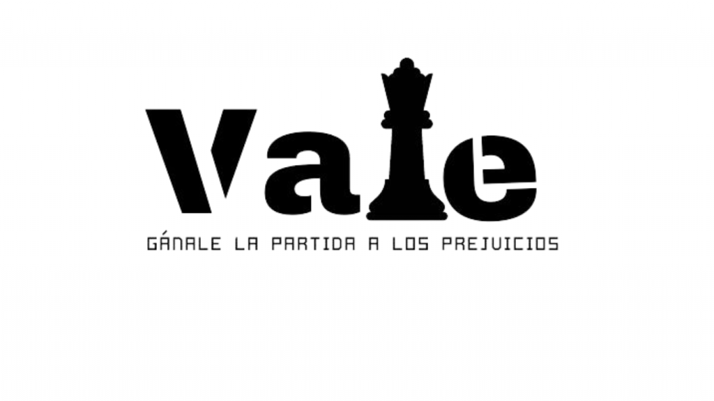 Logotipo de VALE, de su campaña promoviendo la igualdad y la lucha contra los prejuicios frente a las personas con discapacidad. La imagen muestra una pieza de ajedrez en blanco y negro, con el texto "Vale" y "GÁNALE LA PARTIDA A LOS PREJUICIOS".